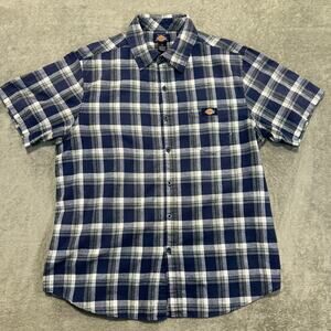Dickies Button Up Shirt XL Blue Plaid Short Sleeve Casual Mens Workwear
